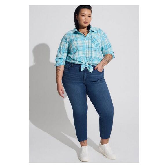 Torrid Blue Plaid Lizzie Cotton Button Up Shirt Sz.2 - Picture 1 of 16